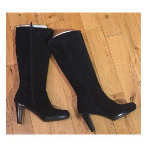 Valdini Black Suede tall heeled boots Size 6